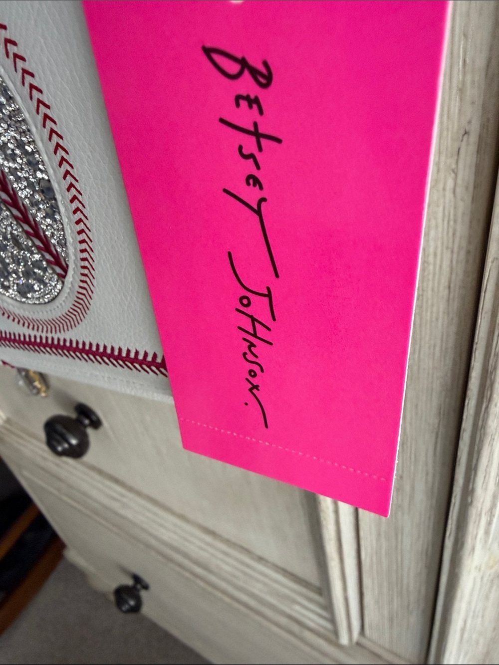 Betsey Johnson White and Red Baseball-Stitch Crossbody Bag - Picture 3 of 4